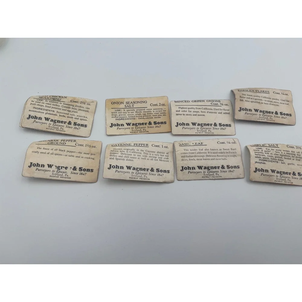 Vintage John Wagner & Sons Glass Spice Jars Apothecary Bottles Set of 11 Labels